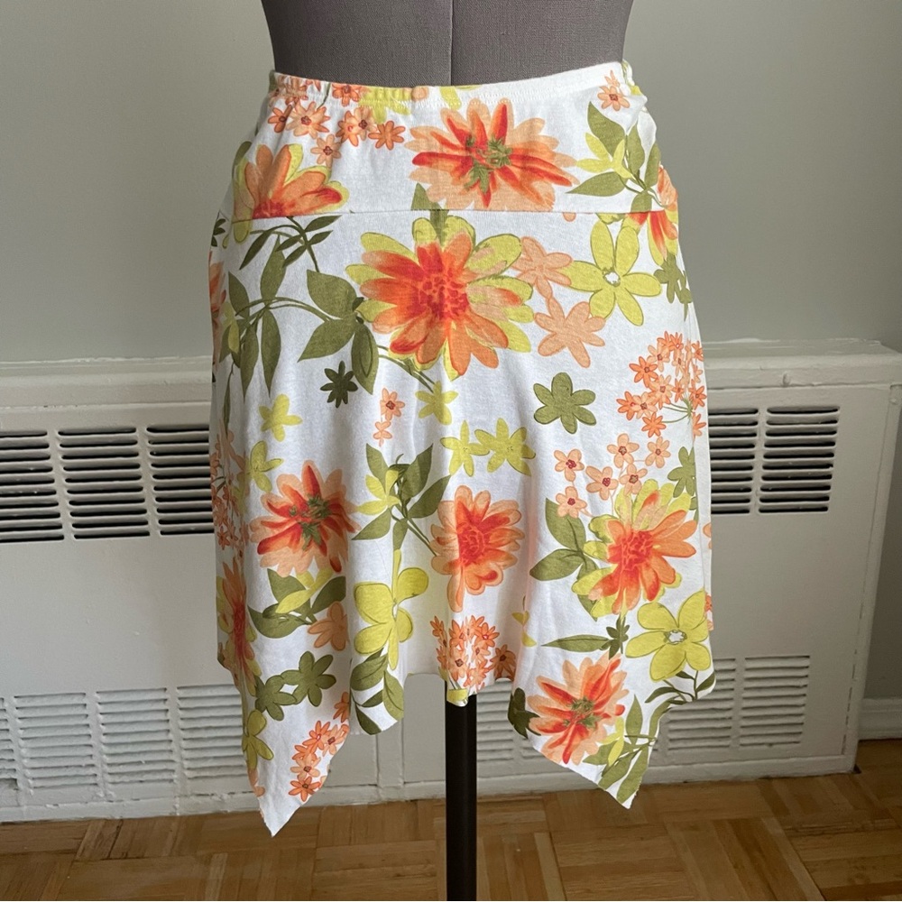 🔵 floral cotton asymmetrical Mini skirt size large